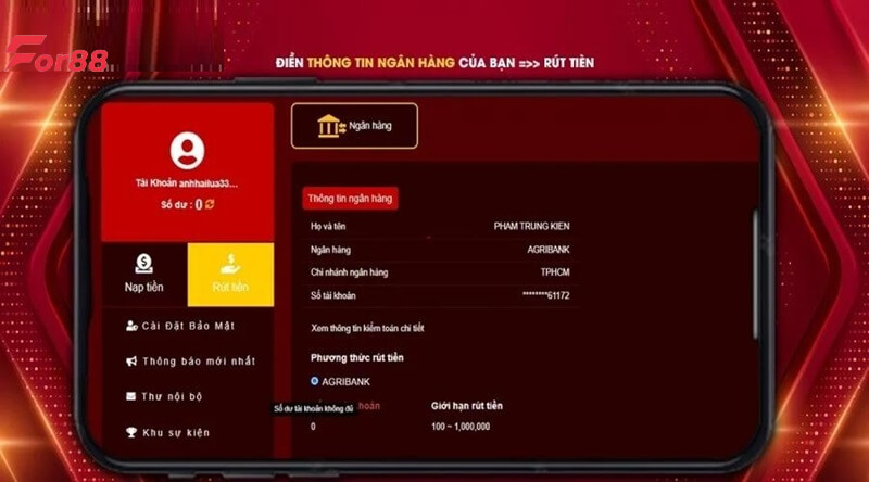 Nạp tiền For88 qua tài khoản ngân hàng
